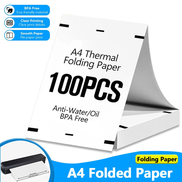 A4 folded thermal paper for portable printers with anti-water/oil and BPA free features