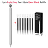A set of 1 light grey pen and 10 black refills for Kaco gel ink pens.
