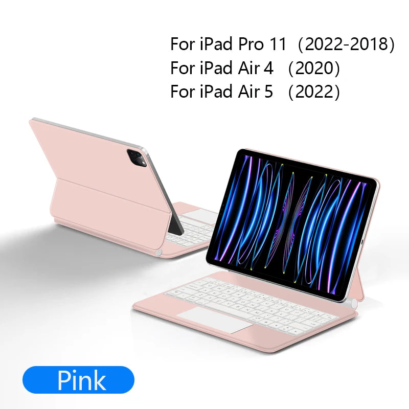 Pink backlit touchpad magic keyboard for various iPad models including Pro 11 Air 4 and Air 5