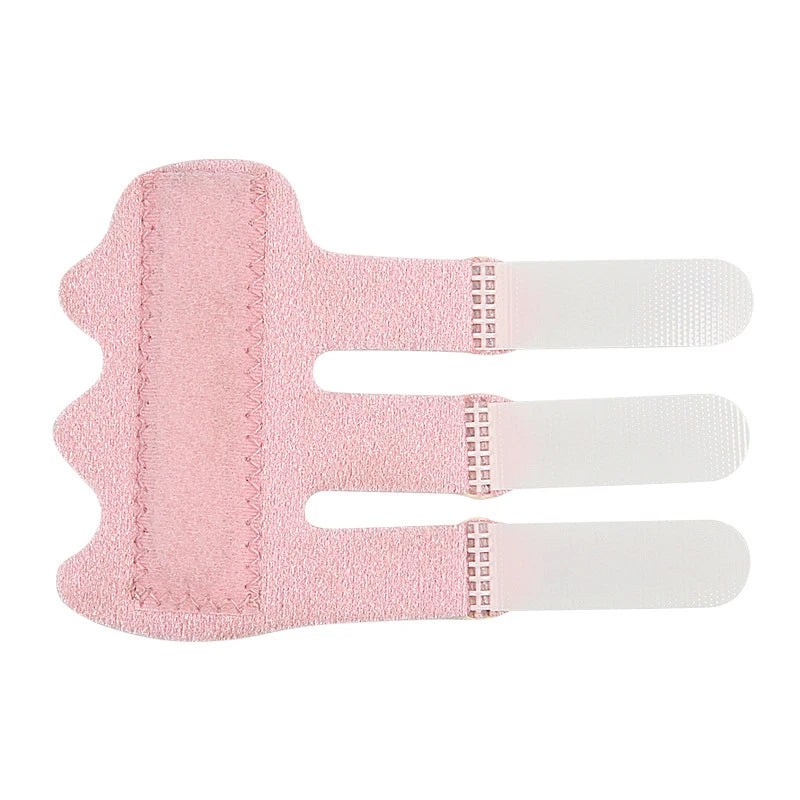 Pink adjustable finger splints for pain relief and support, shown individually.
