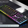A black mechanical keyboard with colorful mixed light features gap character double light and can be turned off.