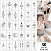 Una cuadrícula que muestra 30 diseños de pegatinas temporales de tatuajes multiuso para decorar la piel.
