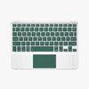 A white leather magnetic keyboard case for an iPad Pro showing the full keyboard and device slot.
