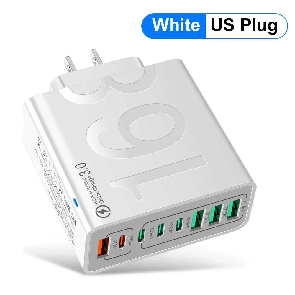 White US Plug universal multi-port fast charging wall adapter with multiple USB ports