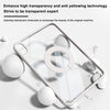 A clear magnetic rotating protective case for an iPad is shown with transparent molecules inside.