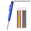 Ein blauer Bleistift und zwei Kartons Bleistifte für das Holzwerken.