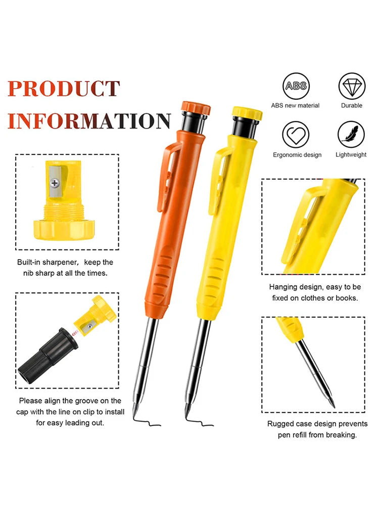 A set of orange and yellow precision mechanical drawing pencils with built-in sharpeners and rugged casing.