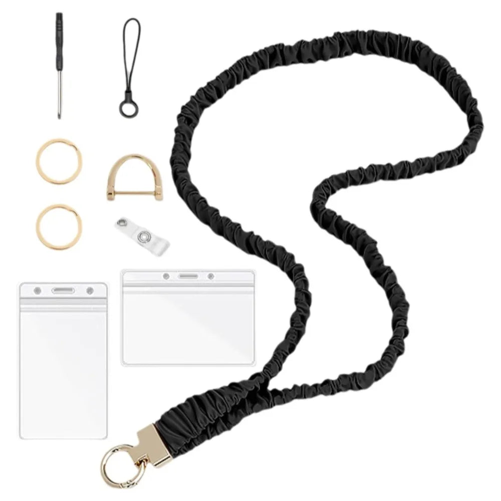 Black stretchy breakaway ID badge lanyard with a retractable reel and clip.