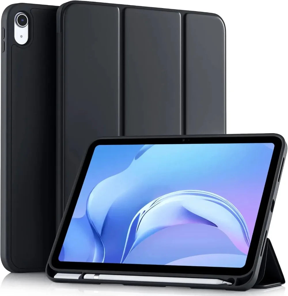 A black premium TPU protective case for an iPad tablet.