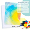 A sheet of watercolor paper showing vibrant yellow and blue colors on a white background.