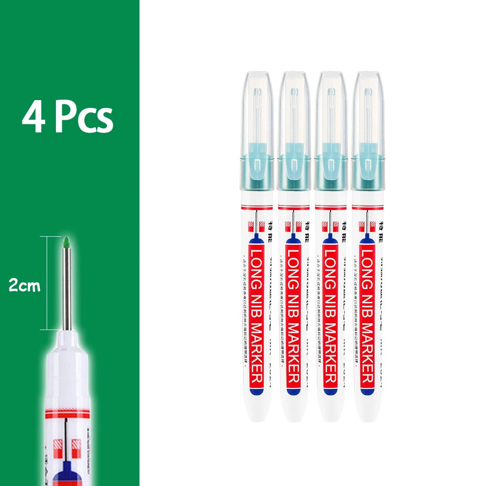 Four precision waterproof marking pens for woodworking and crafts shown in a vertical arrangement.