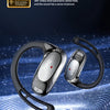 A pair of black AI Translation Bluetooth earphones shown against a blue, starry background.