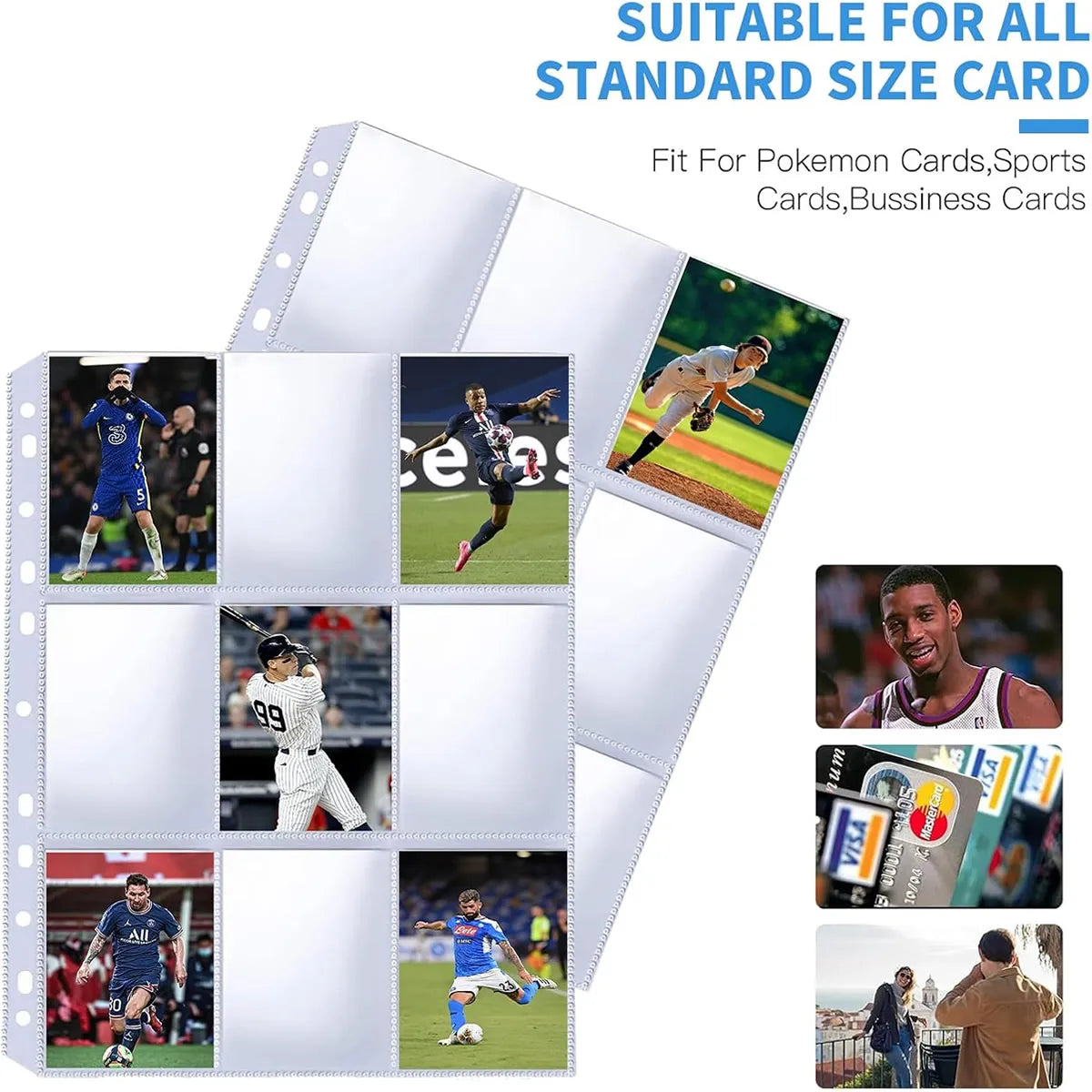 A set of 9-pocket double-sided card sleeve pages for binder albums, suitable for various cards like Pokemon and sports cards.