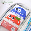 A pack of cartoon fruit pearlescent pull-out sticky notes in blue and orange inside a clear plastic sleeve.