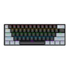 A black portable mechanical keyboard featuring customizable RGB lighting and various function keys.