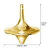 A gold metal hand spinning top fidget toy with a pointed base and wide top.