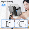 Adjustable clip flexible metal stand for tablet and phone with height and angle adjustment