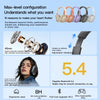 Wireless over-ear headphones shown with various color options and features like 40mm drivers, adjustable headband, and 5.4 Bl
