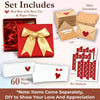 A set of red boxes, mini envelopes, and sixty blank paper cards with heart stickers for DIY notes.