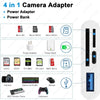 A 4-in-1 camera adapter featuring a power adapter, power bank, SDHC, SDXC, and various card readers for electronics.