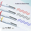 A set of four waterproof deep hole marker pens in black, red, and blue colors shown with wavy lines.