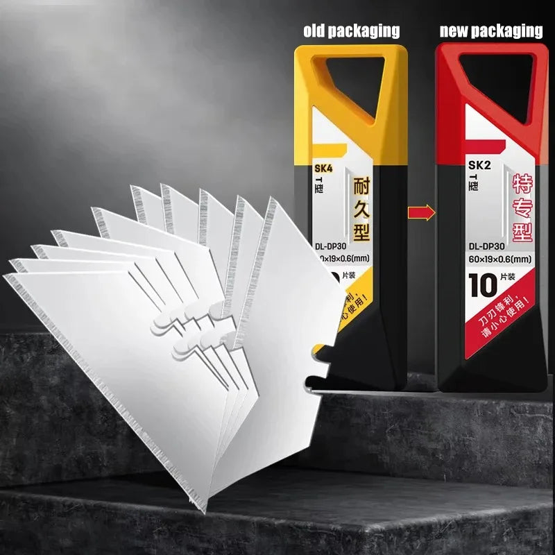 Comparison of old and new packaging for a Precision T-Shape Knife Blade Set