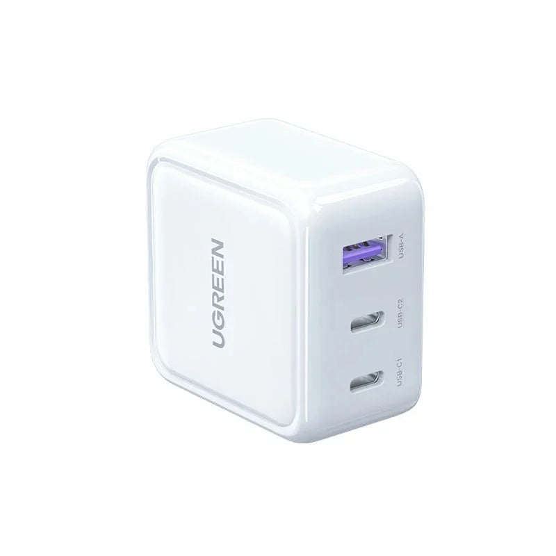 White GaN fast charger with three USB-A ports