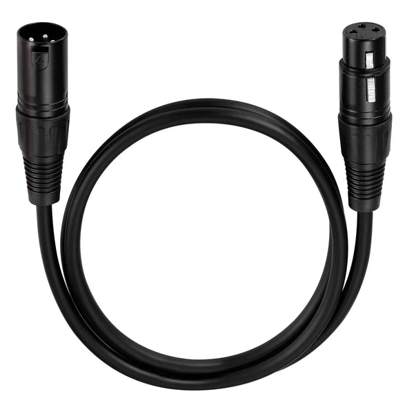 Câble audio XLR noir blindé avec connecteurs mâles.