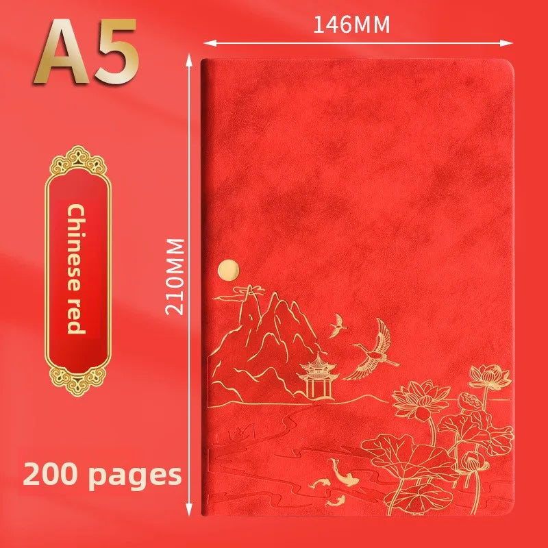 A red notebook with Chinese red design and gold accents, featuring 200 pages.