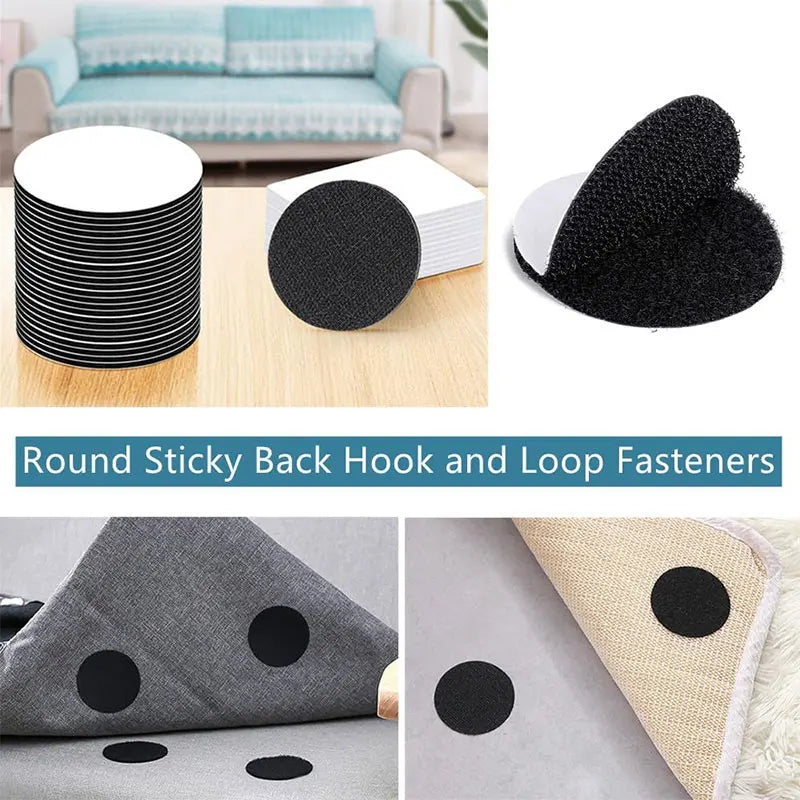 Attaches pour tissu, boucle et crochet, ronds noirs et blancs