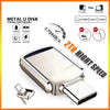 A silver metal U disk flash drive with a Type-C connector and a micro SD card adapter.