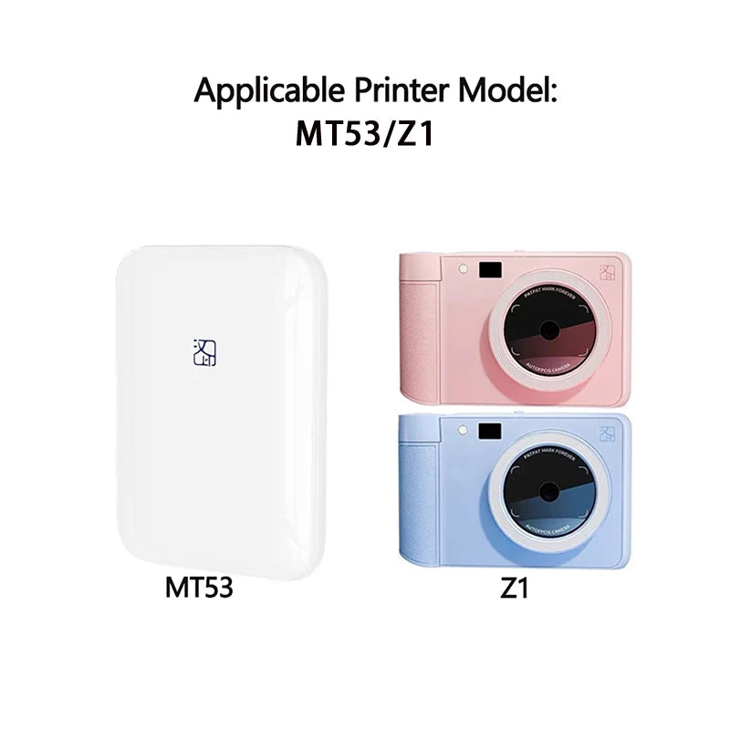 Two photo printers, the MT53 and Z1 models, are shown side by side.