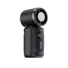 A black portable clip-on handheld cooling fan with a circular grille and a digital display showing 96 degrees.