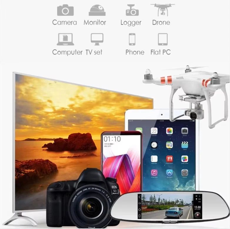 Una colección de cámaras, monitores, registradores, drones, computadoras y teléfonos alrededor de una cámara DSLR y una peque
