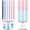 A set of aesthetic pastel mechanical pencils, erasers, and lead refills in various colors and sizes.