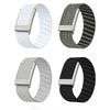 Three replacement watch bands for a Whoop 5.0 device in silver, olive green, and black nylon braiding.