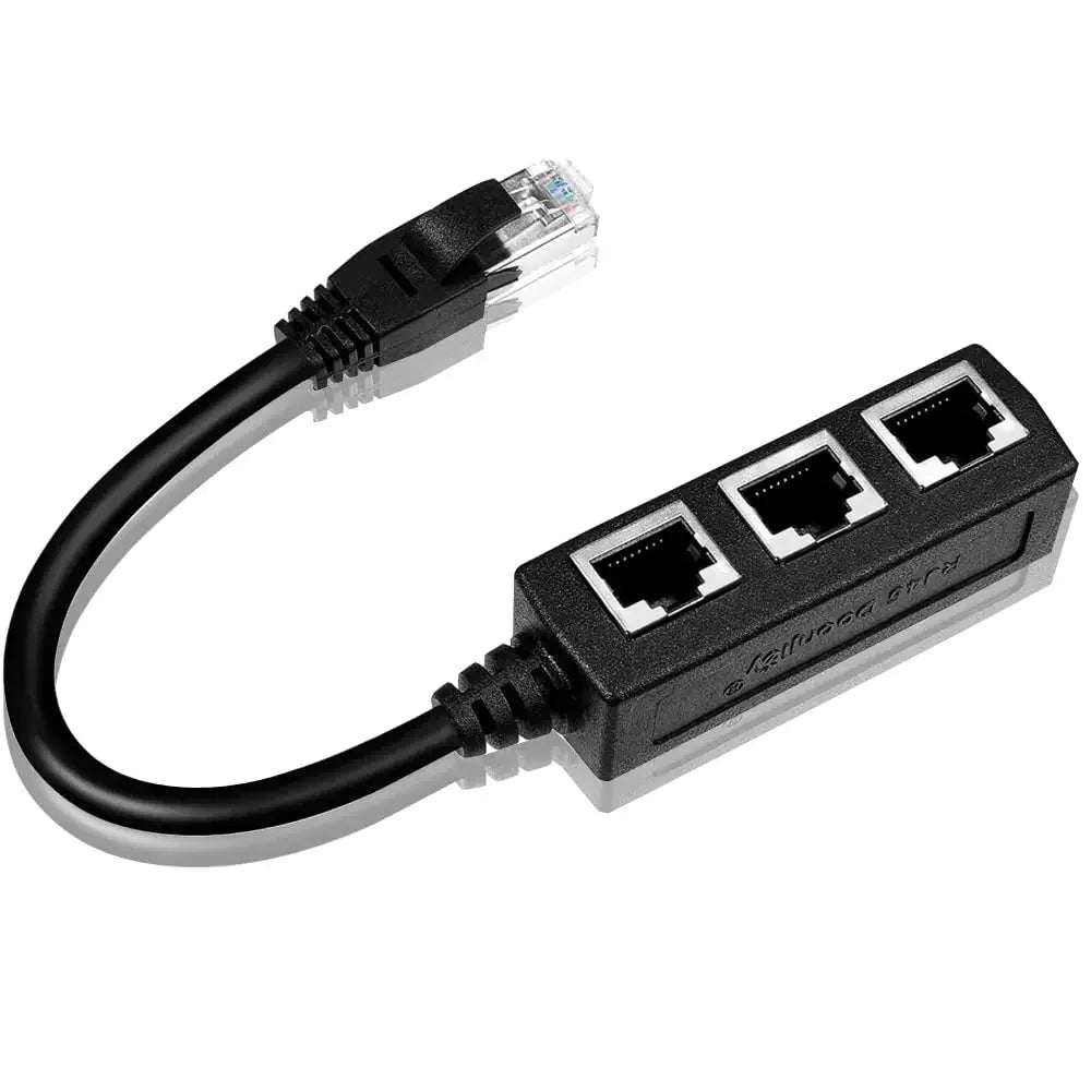 محول مُجزّئ إيثرنت أسود متعدد المنافذ بكابل مرن ومنافذ RJ45 متعددة
