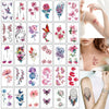 Una cuadrícula de pegatinas de tatuajes temporales de varios diseños con patrones florales y de mariposas.