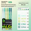 A set of six multi-color acrylic painting gel pens in a green and light green palette packaged for art use