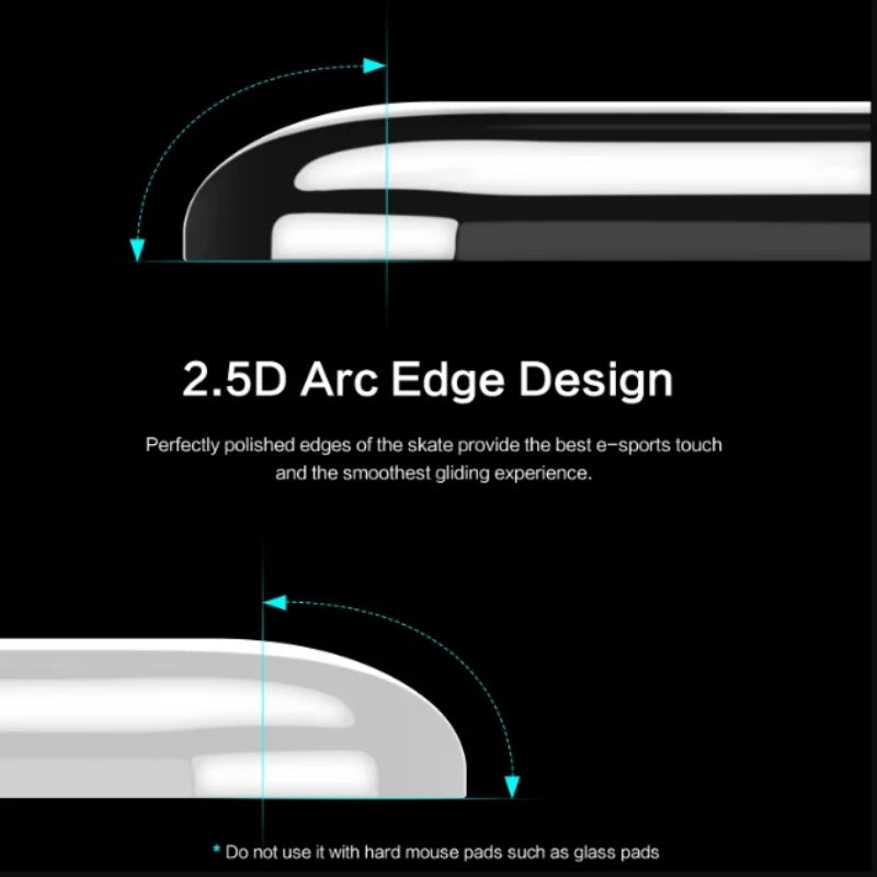 Diagram illustrating the 2.5D Arc Edge Design of a skate for improved e-sports touch and gliding.