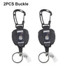 Two black buckle style tactical ID badge holders with metal plates and keyring loops