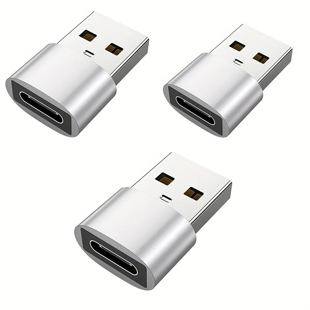 A set of three USB to USB-C adapters for fast charging and data transfer.