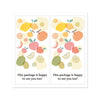 A rectangular gift sticker design featuring various fruit slices and whole fruits in warm colors.
