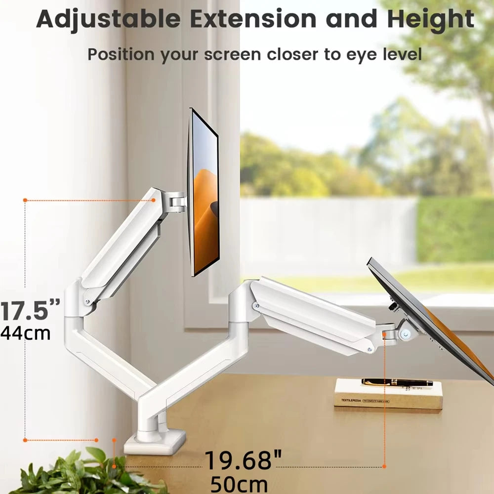 An adjustable extension and height monitor mount positioning a screen closer to eye level.