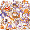 A collection of pastel Halloween vinyl decals featuring cute ghosts, pumpkins, and desserts.