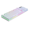 A white wired USB mechanical keyboard with colorful RGB backlight, shown from a top-down angle.