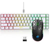 A white 60% wireless gaming keyboard and mouse combo with RGB backlight shown on a white background.