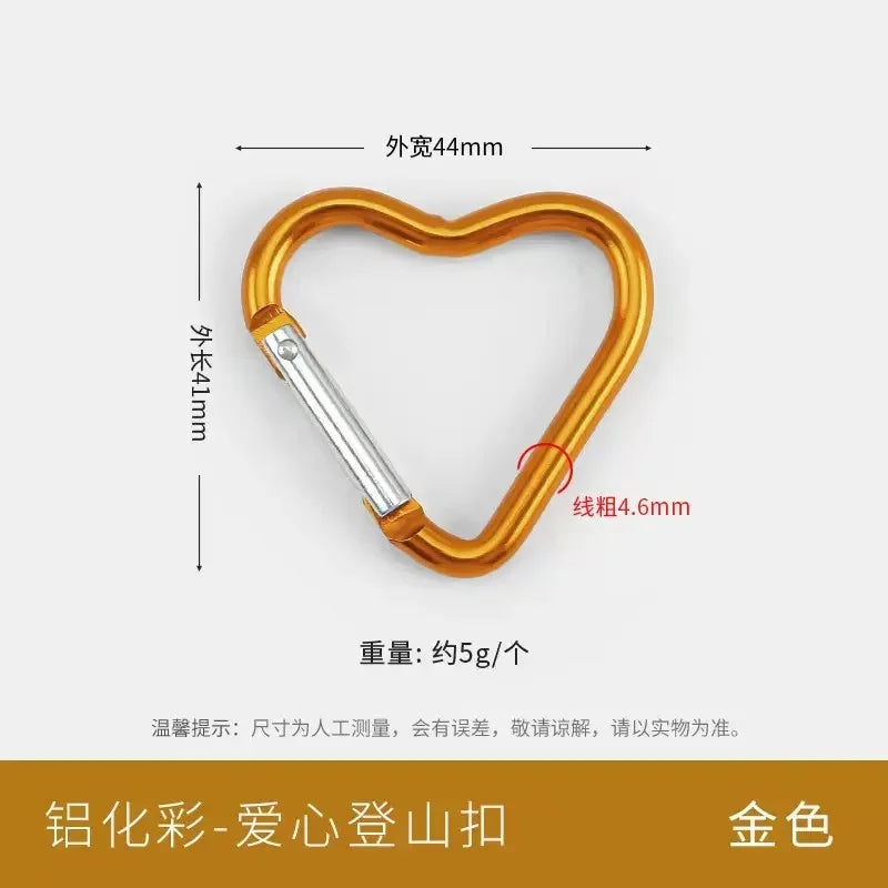A golden heart-shaped spring clasp and carabiner keychain, measuring 44mm externally.
