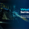 A person wearing a purple-haired head is using a gaming headset to experience Virtual 7.1 Surround Sound.