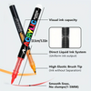 A set of multi-color acrylic paint markers showing various features like visual ink capacity and direct liquid ink system